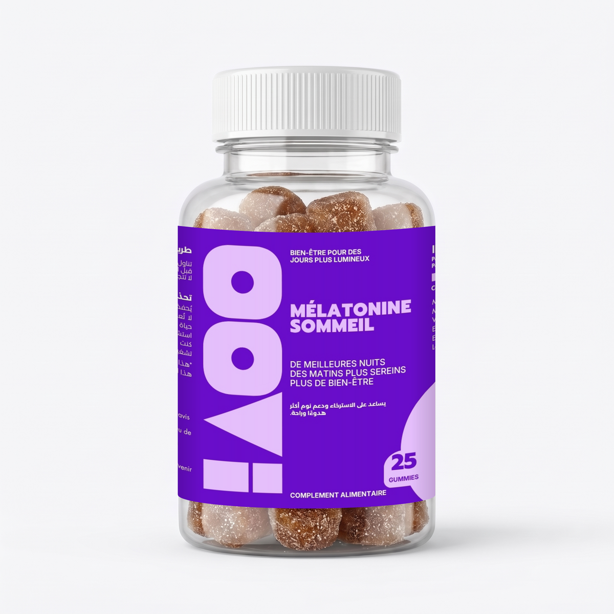 OOVI Mélatonine Sommeil – flacon de 25 gummies, vue de face